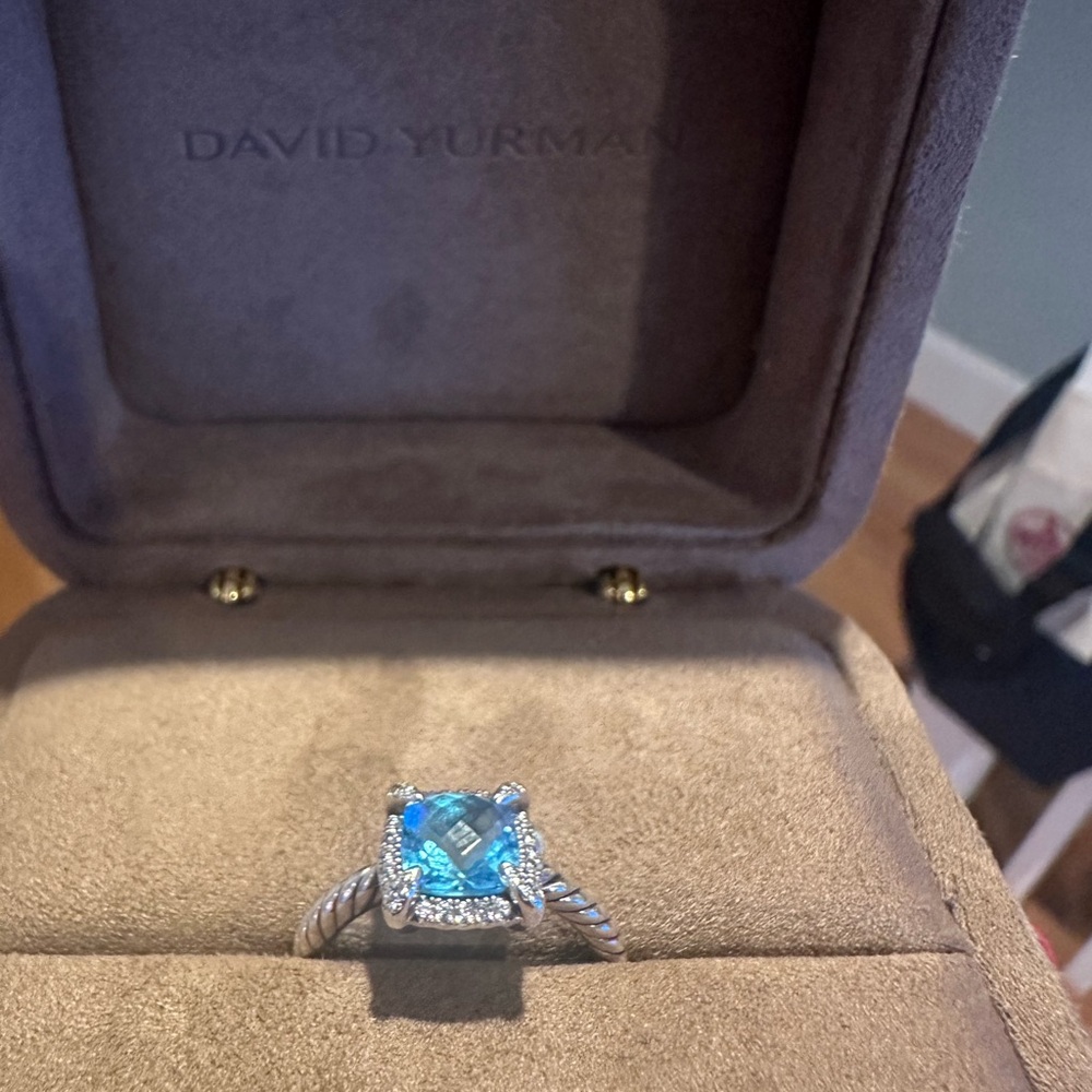 David Yurman Silver Ring with Blue Gemstone